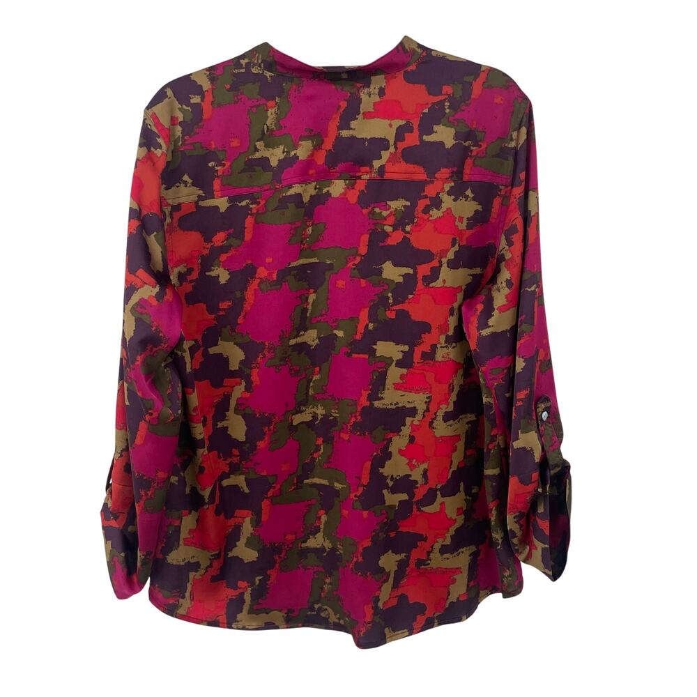 Ruby Rd V Neck Button Front Roll Tab Sleeve Multi… - image 2